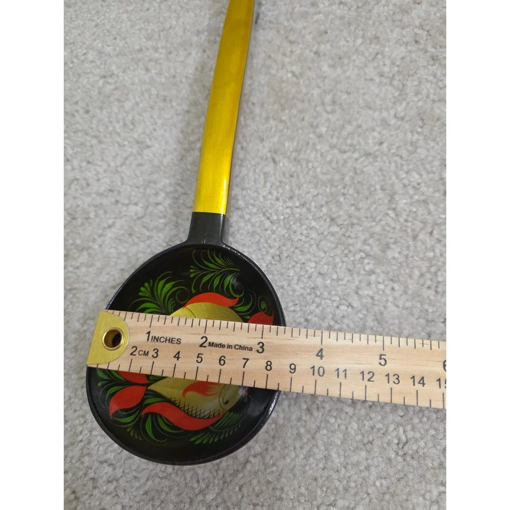 Vintage Russian Khokhloma Wooden Spoon Hand Painted Fish Folk Art Lacquer 14Inch